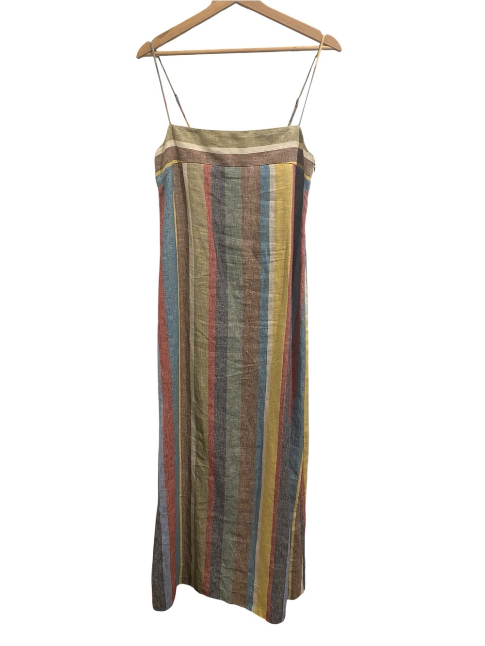 Staud Laura Linen Vertical Stripe Cami Square Neck Maxi Column Dress, Size S - Picture 2 of 7